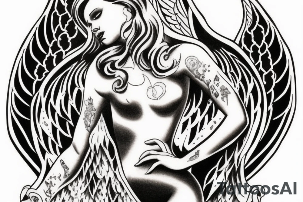 Angel on chest tattoo idea