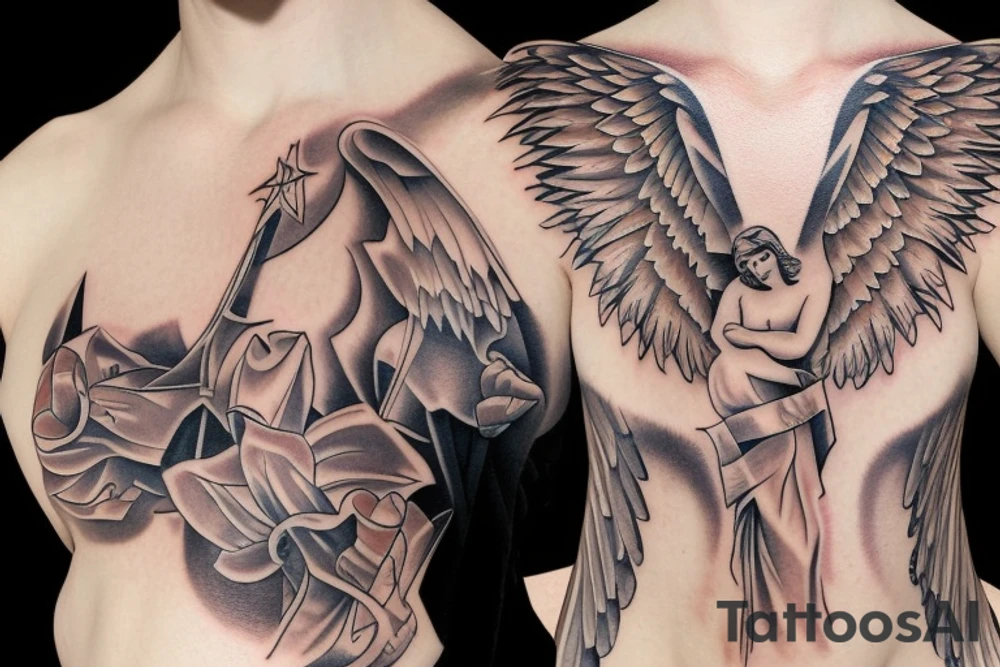 Angel on chest tattoo idea