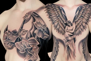 Angel on chest tattoo idea
