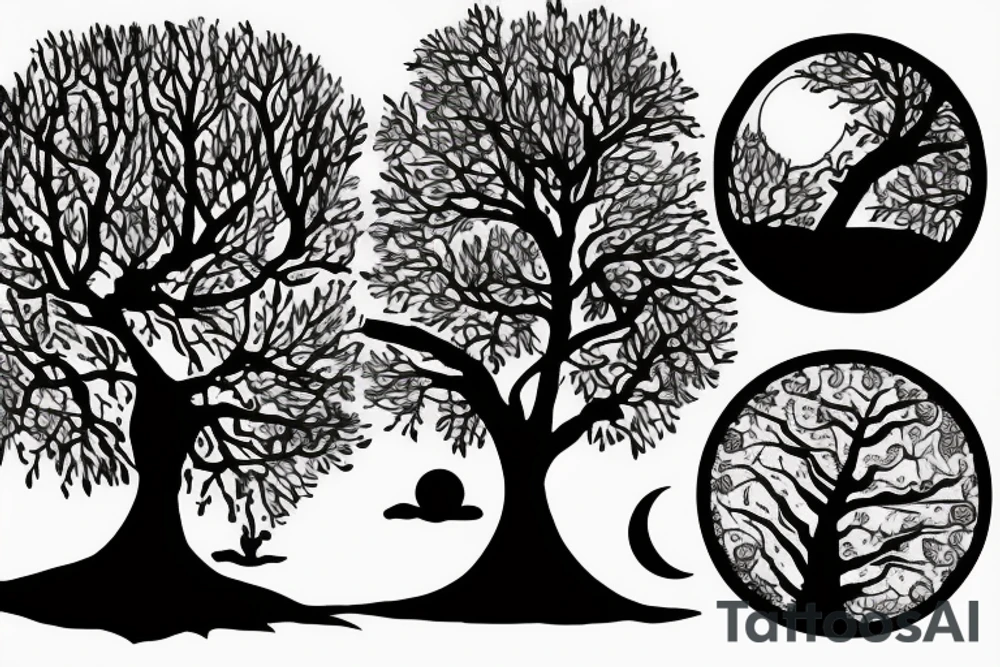 tree and moon tattoo idea