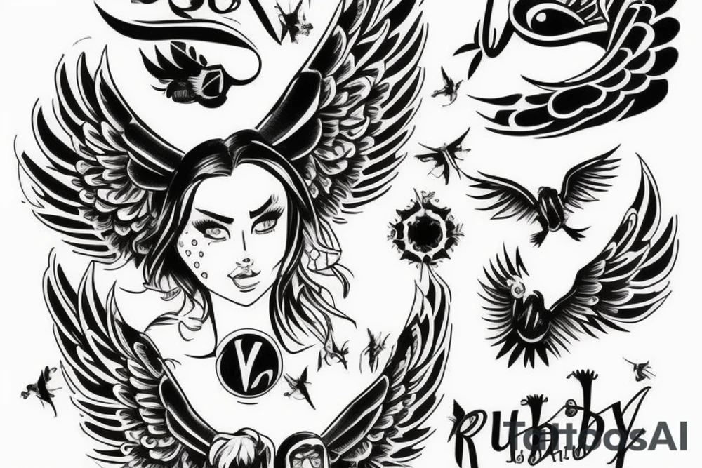 The word Ruby with wings tattoo idea
