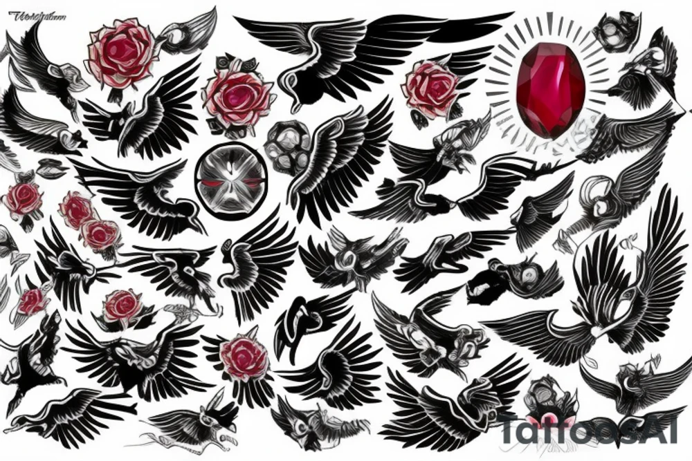 The word Ruby with wings tattoo idea