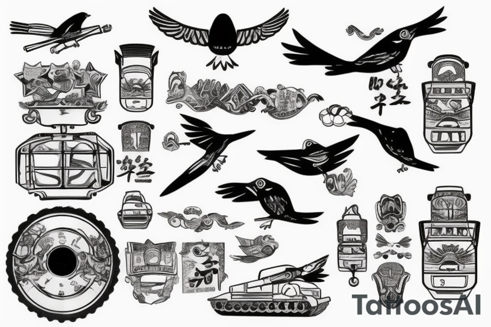 A bird driving a tank tattoo idea
