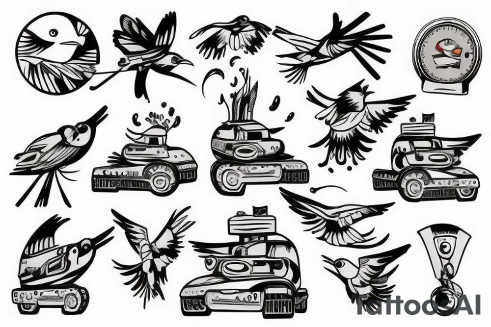 A bird driving a tank tattoo idea