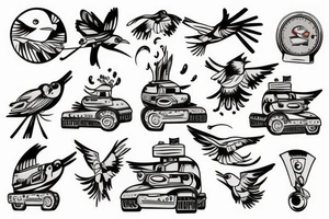 A bird driving a tank tattoo idea