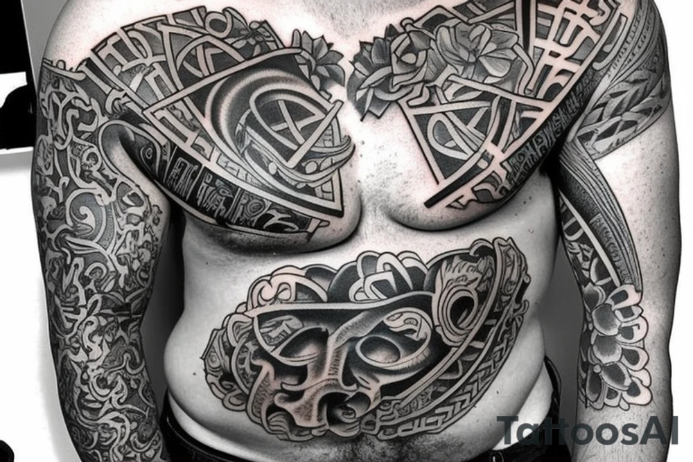 Irish themed half chest tattoo idea