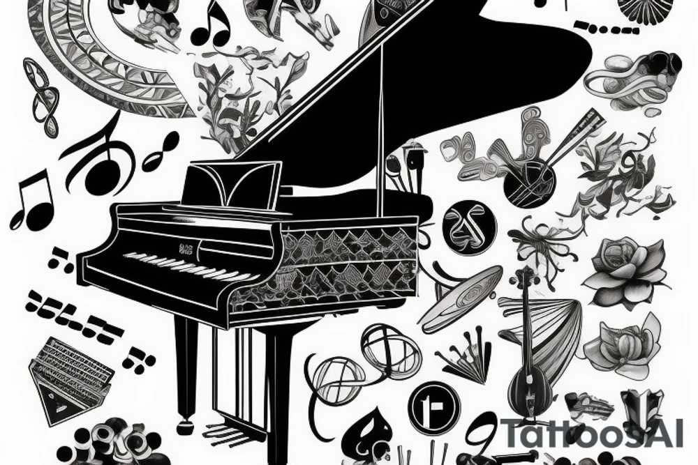 Half sleeve, grand piano, music tattoo idea