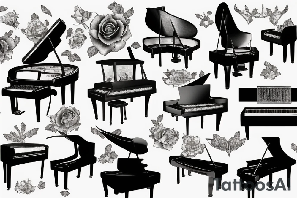 Half sleeve, grand piano, music tattoo idea