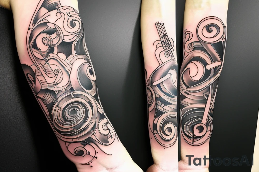 Musical arm sleeve, grand piano and half arm sleeve tattoo idea