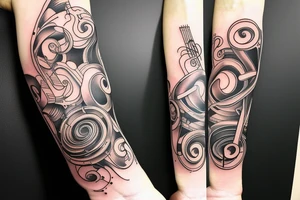 Musical arm sleeve, grand piano and half arm sleeve tattoo idea