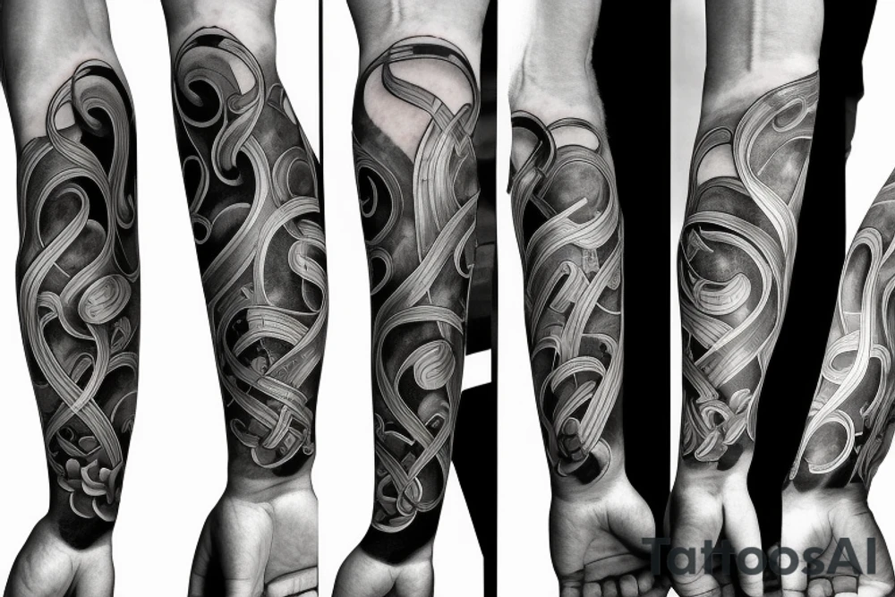 Musical arm sleeve, grand piano and half arm sleeve tattoo idea