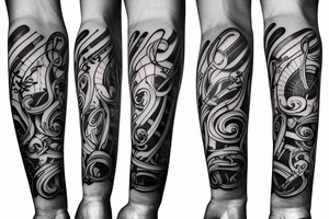 Musical arm sleeve, grand piano and half arm sleeve tattoo idea