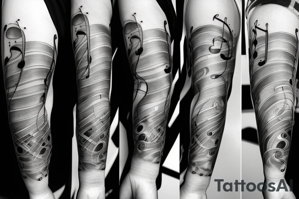 Musical arm sleeve, grand piano and half arm sleeve tattoo idea