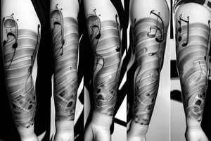 Musical arm sleeve, grand piano and half arm sleeve tattoo idea