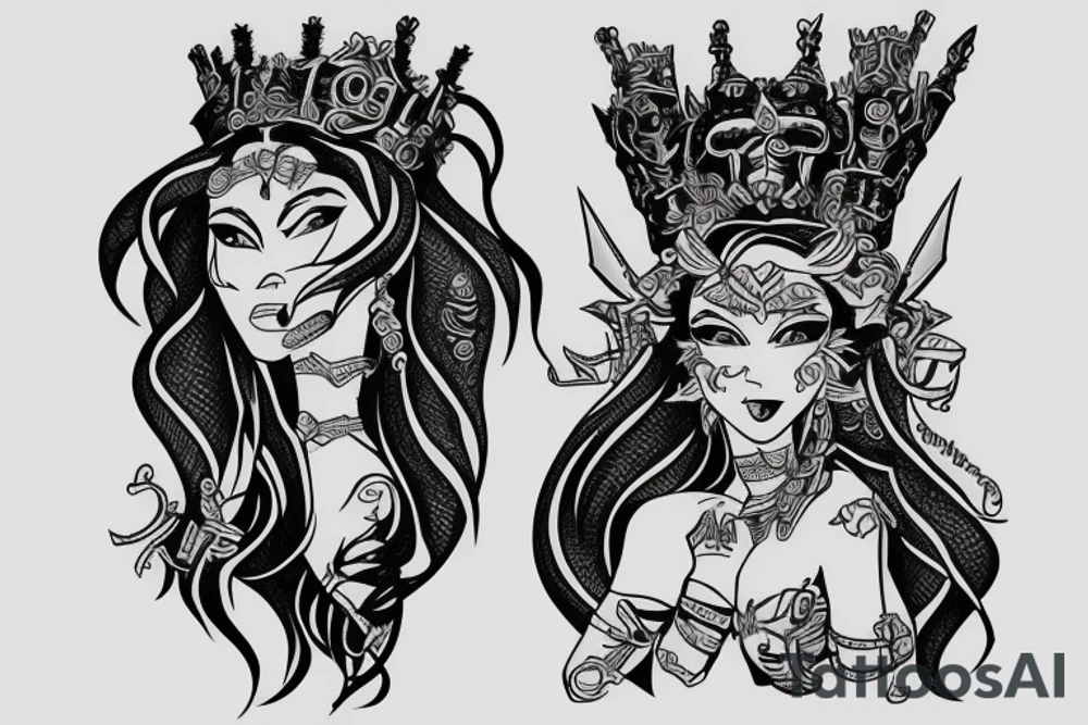 Princess warrior standing on rainbow tattoo idea