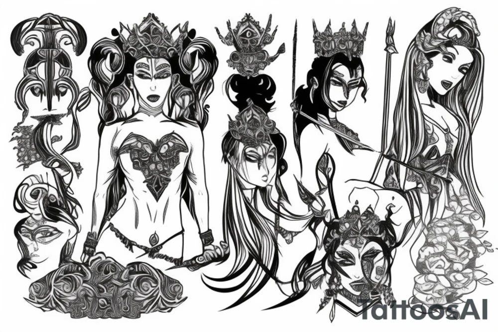 Princess warrior standing on rainbow tattoo idea