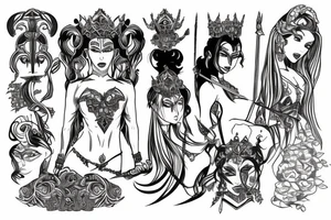 Princess warrior standing on rainbow tattoo idea