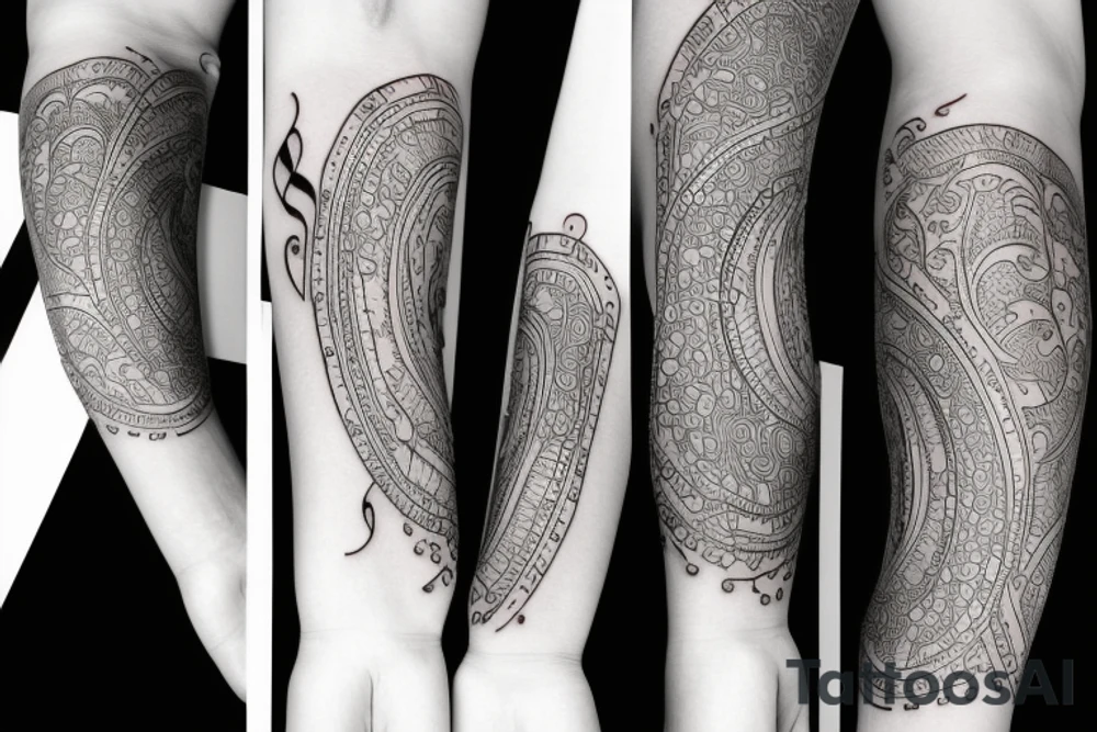 Musical arm sleeve, grand piano and half arm sleeve tattoo idea