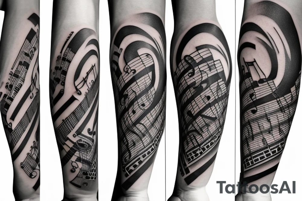 Musical arm sleeve, grand piano and half arm sleeve tattoo idea