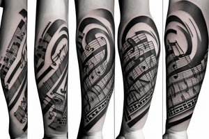 Musical arm sleeve, grand piano and half arm sleeve tattoo idea
