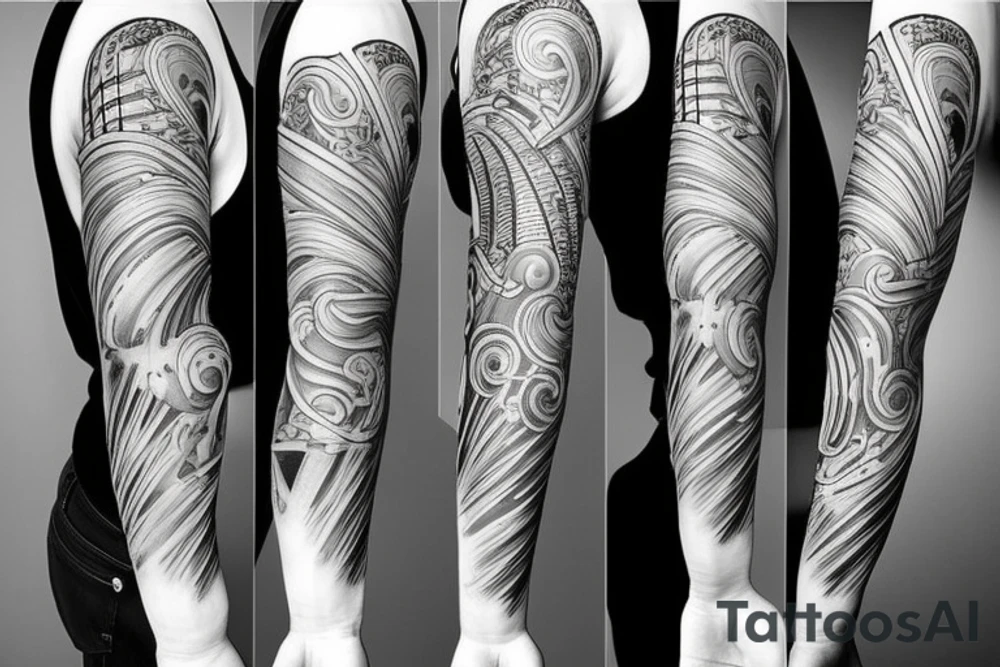Musical arm sleeve, grand piano and half arm sleeve tattoo idea
