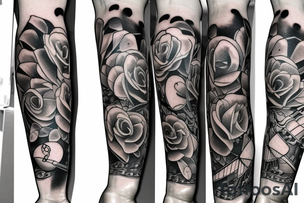Musical arm sleeve, grand piano and half arm sleeve tattoo idea