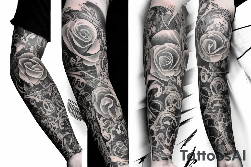 Musical arm sleeve, grand piano and half arm sleeve tattoo idea