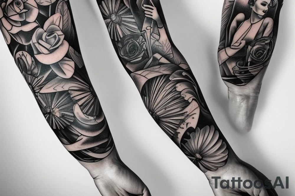 Musical arm sleeve, grand piano and half arm sleeve tattoo idea