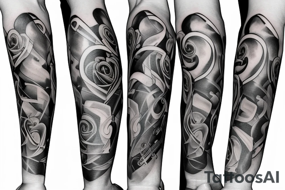 Musical arm sleeve, grand piano and half arm sleeve tattoo idea