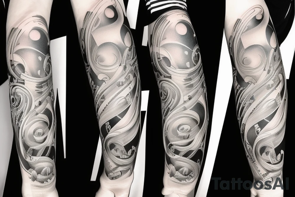 Musical arm sleeve, grand piano and half arm sleeve tattoo idea
