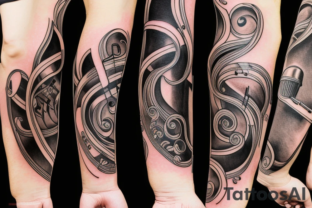 Musical arm sleeve, grand piano and half arm sleeve tattoo idea