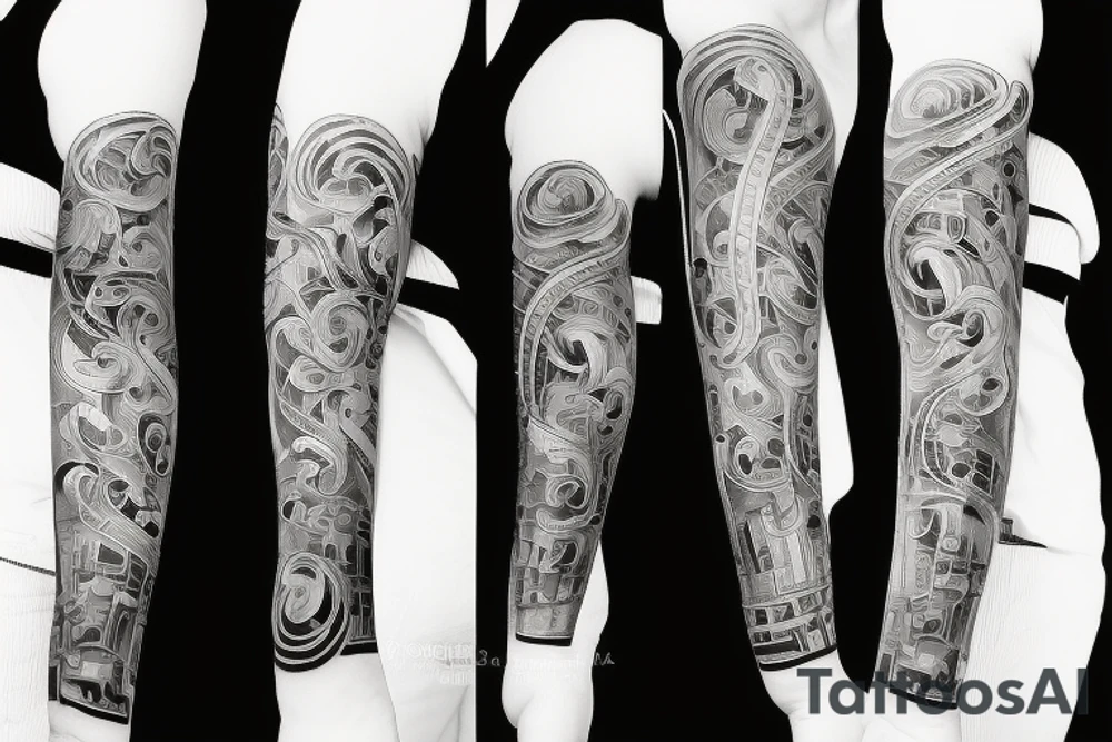 Musical arm sleeve, grand piano and half arm sleeve tattoo idea