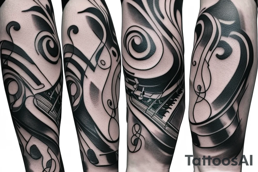 Musical arm sleeve, grand piano and half arm sleeve tattoo idea