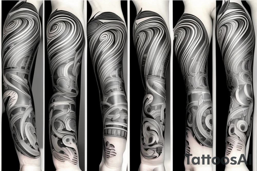 Musical arm sleeve, grand piano and half arm sleeve tattoo idea
