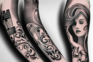 Musical arm sleeve, grand piano and half arm sleeve tattoo idea