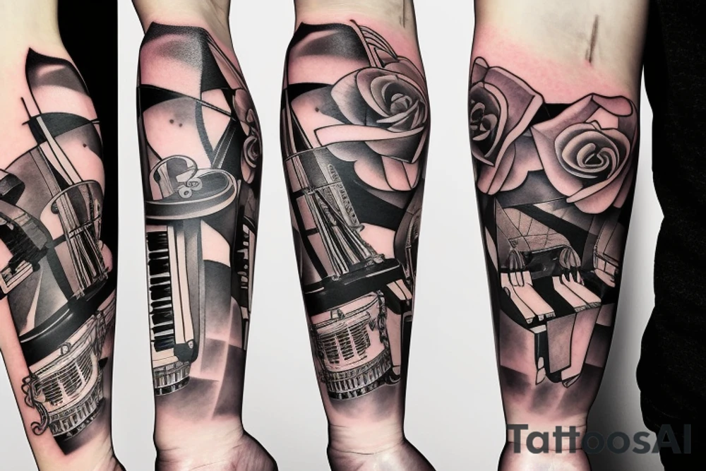 Musical arm sleeve, grand piano and half arm sleeve tattoo idea