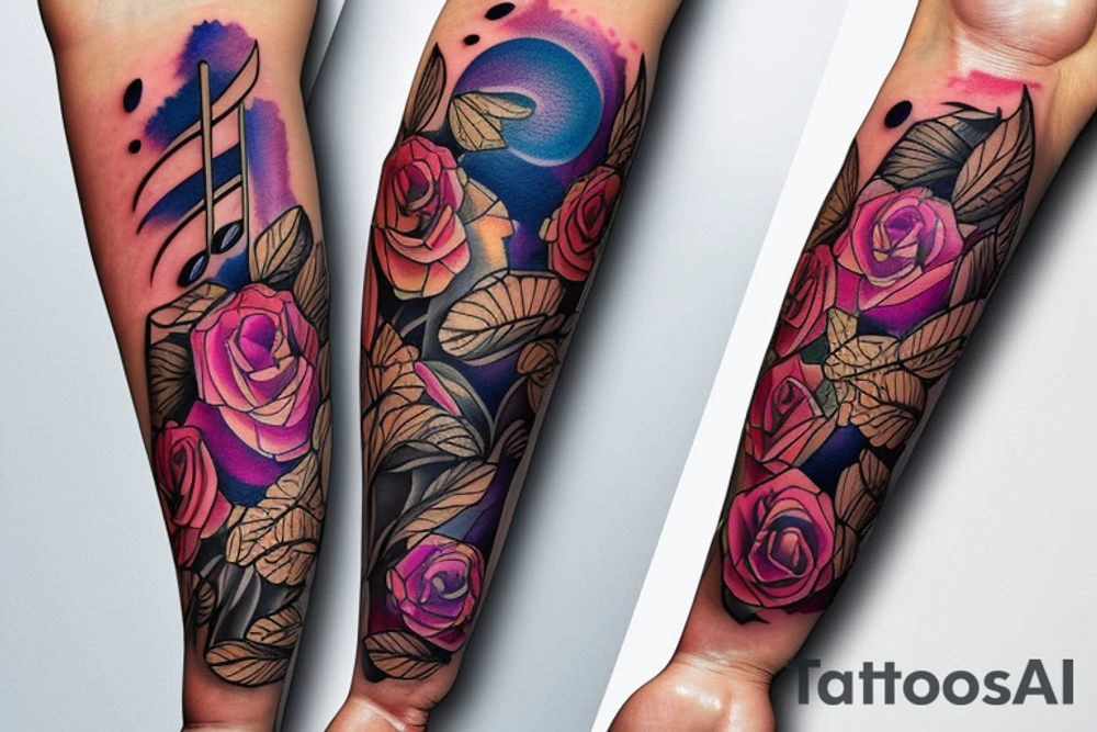 Musical arm sleeve, grand piano and half arm sleeve tattoo idea