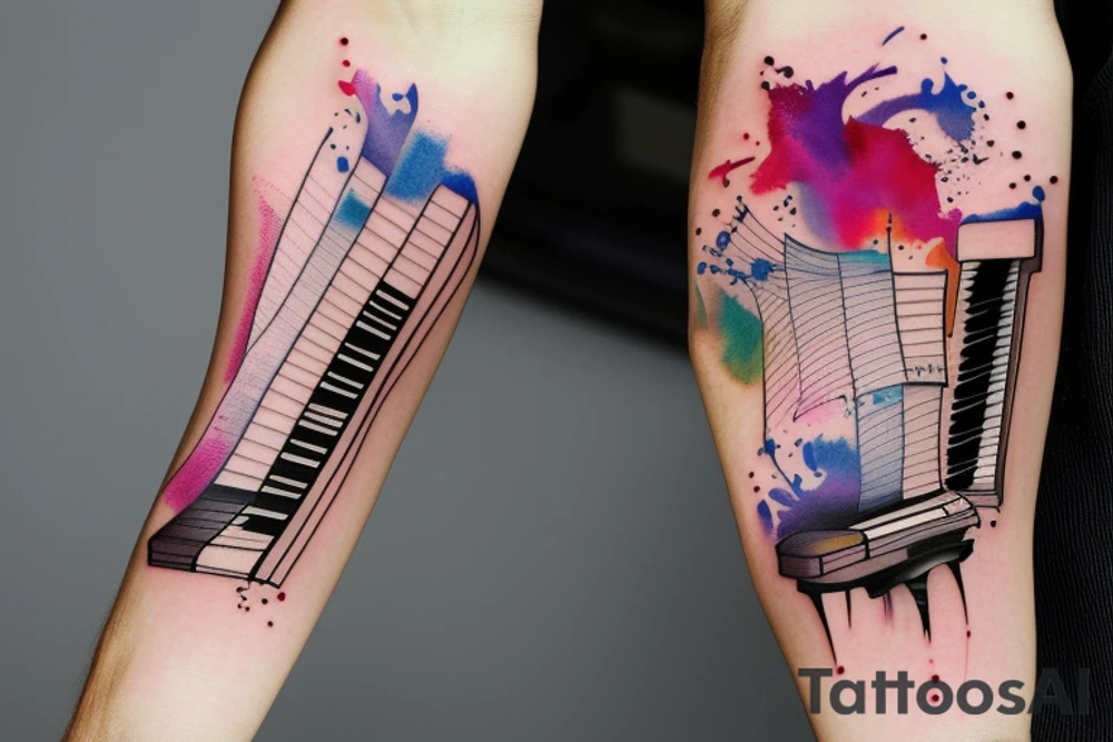 Musical arm sleeve, grand piano and half arm sleeve tattoo idea