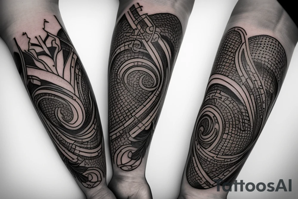 Musical arm sleeve, grand piano and half arm sleeve tattoo idea
