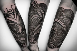 Musical arm sleeve, grand piano and half arm sleeve tattoo idea