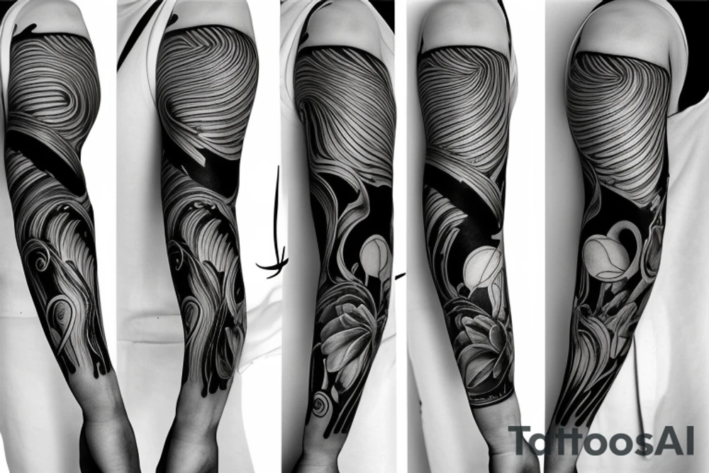 Musical arm sleeve, grand piano and half arm sleeve tattoo idea