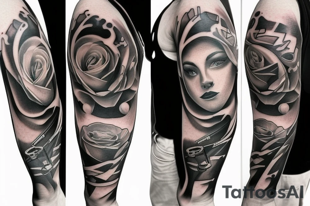 Half arm sleeve grand piano tattoo idea