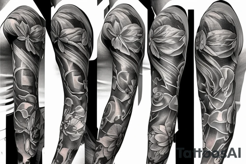 Half arm sleeve grand piano tattoo idea