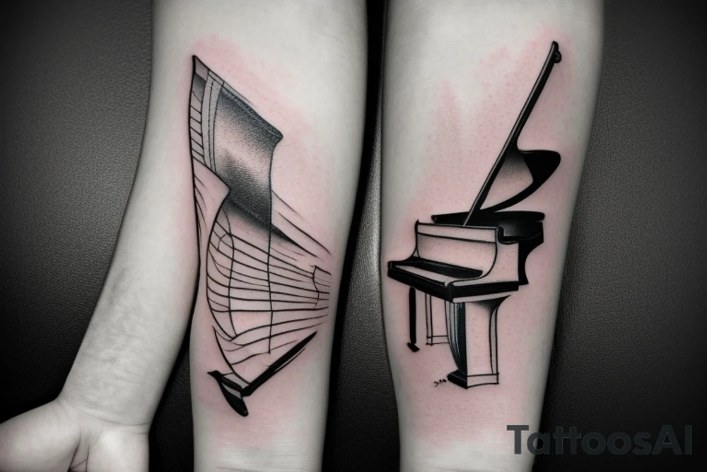 Half arm sleeve grand piano tattoo idea