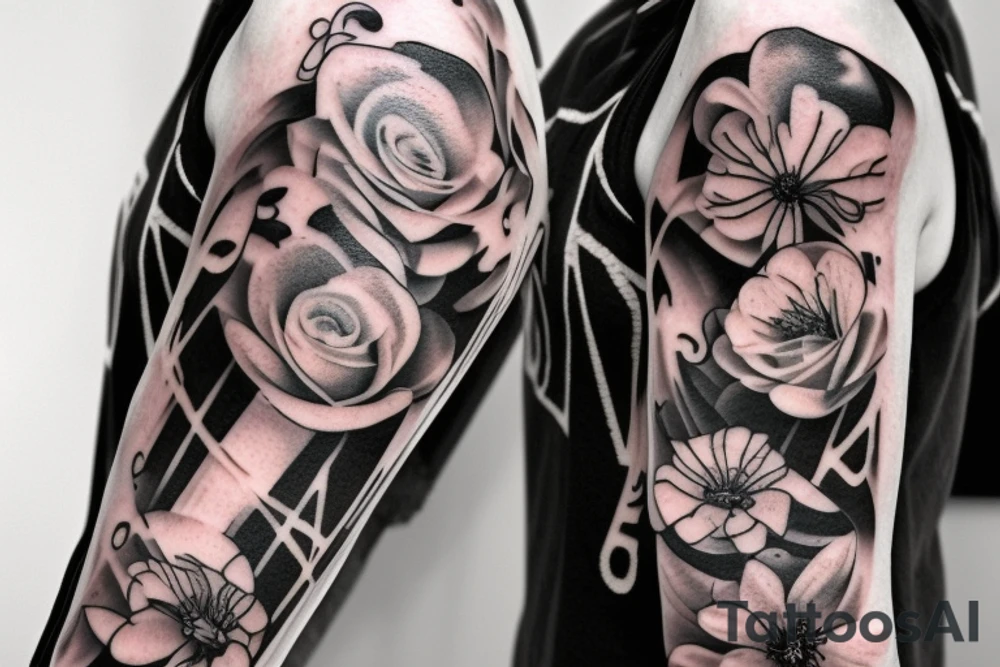 Half arm sleeve grand piano tattoo idea