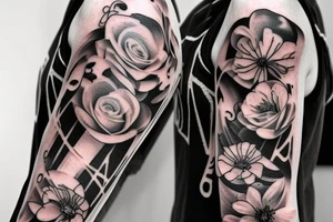Half arm sleeve grand piano tattoo idea