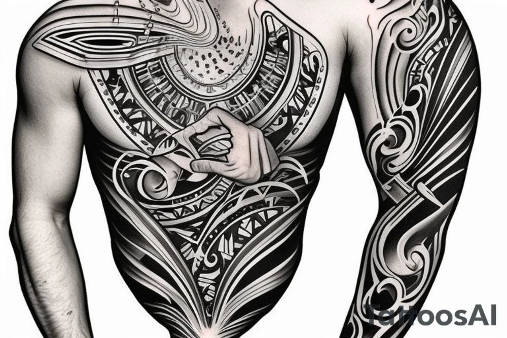 Half arm sleeve grand piano tattoo idea