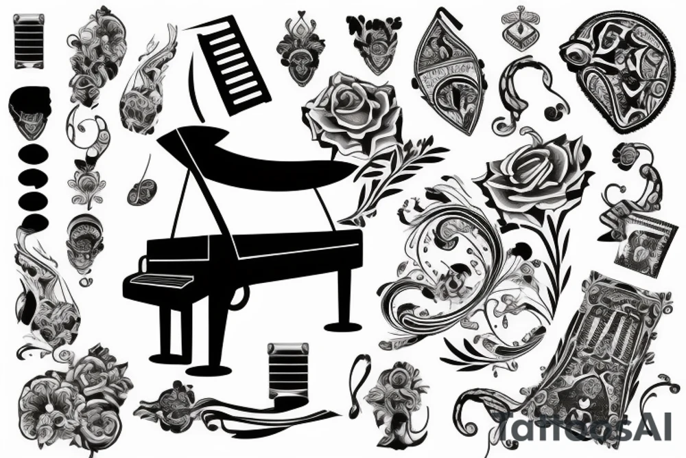 Half arm grand piano tattoo idea