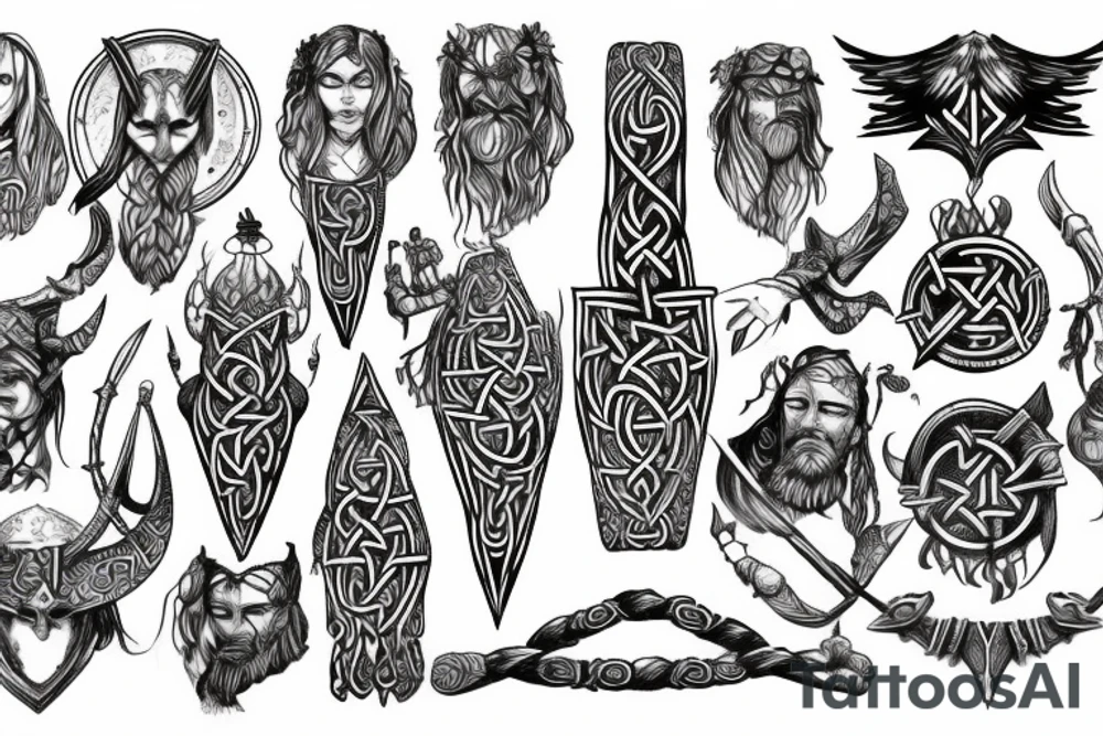 Full body intricate runic detailed complete viking comprehensive elaborate surging smokey tattoo idea