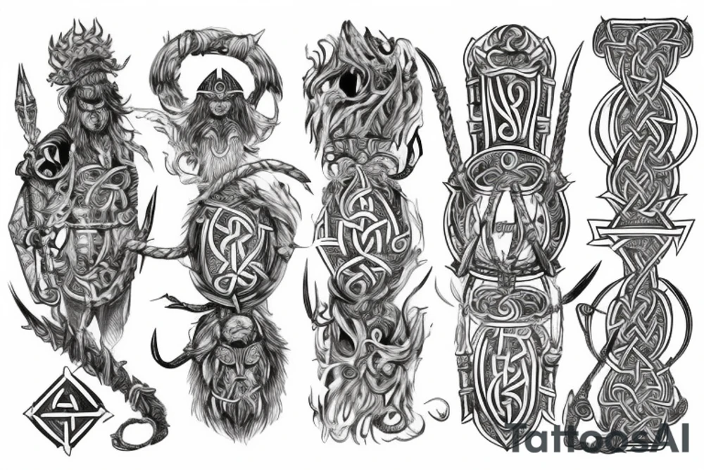 Full body intricate runic detailed complete viking comprehensive elaborate surging smokey tattoo idea